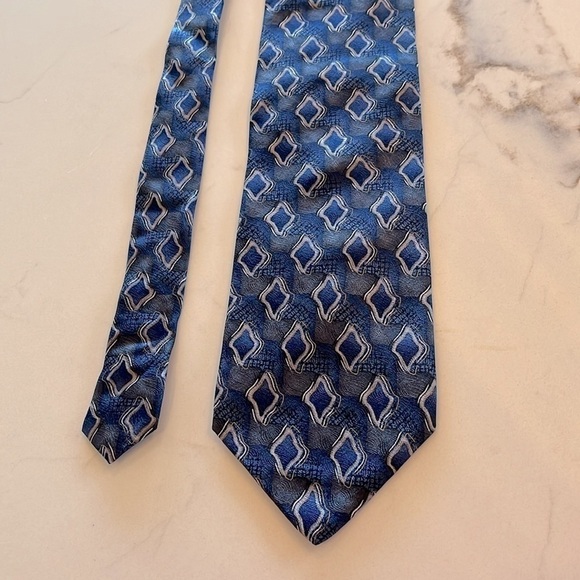 Pronto Uomo 100% Silk Blue Geometric Men’s Necktie - Picture 1 of 4